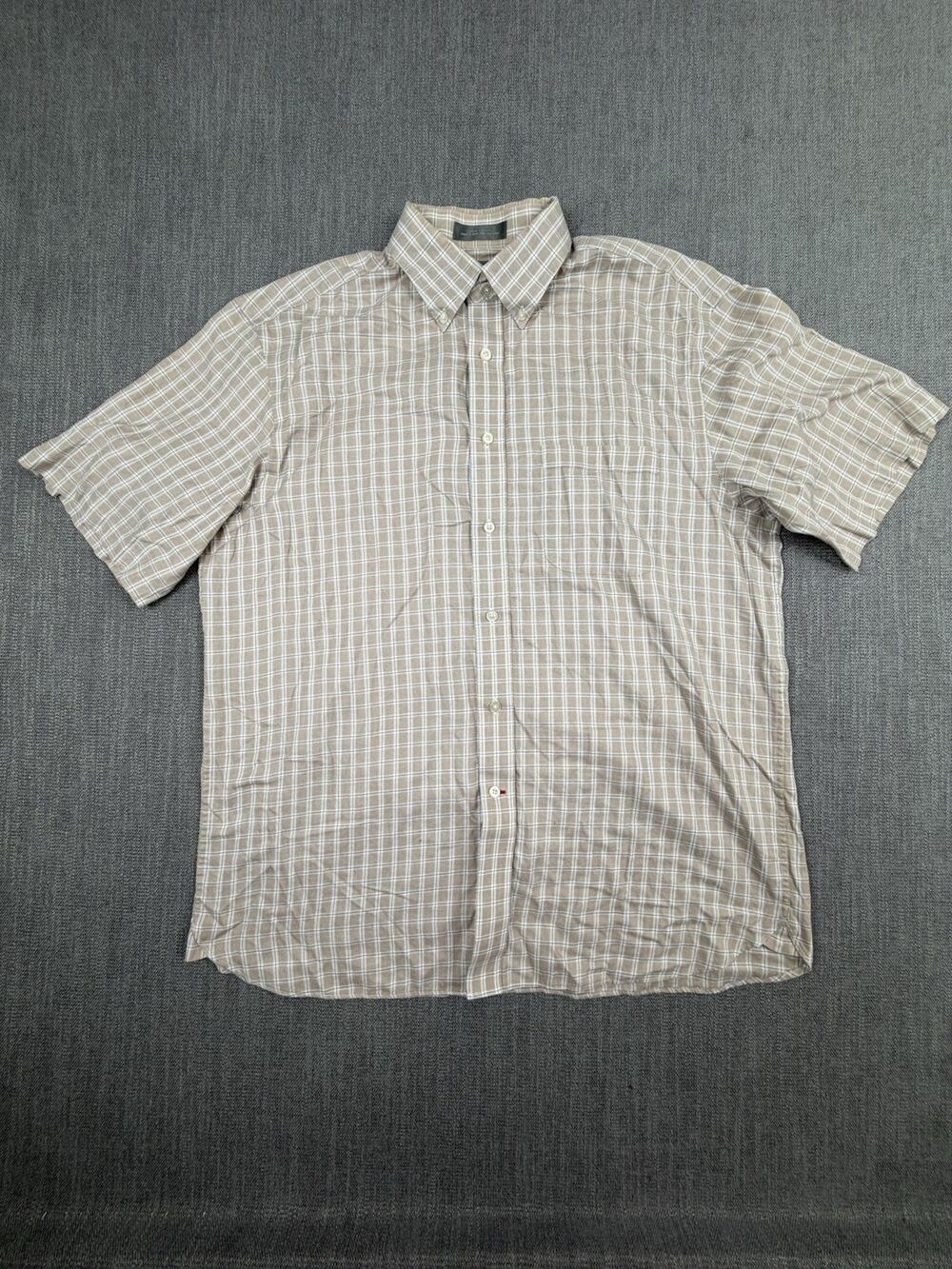 Daniel Cremieux Men’s L Tan Plaid Cotton Short Sleeve Button Down Shirt